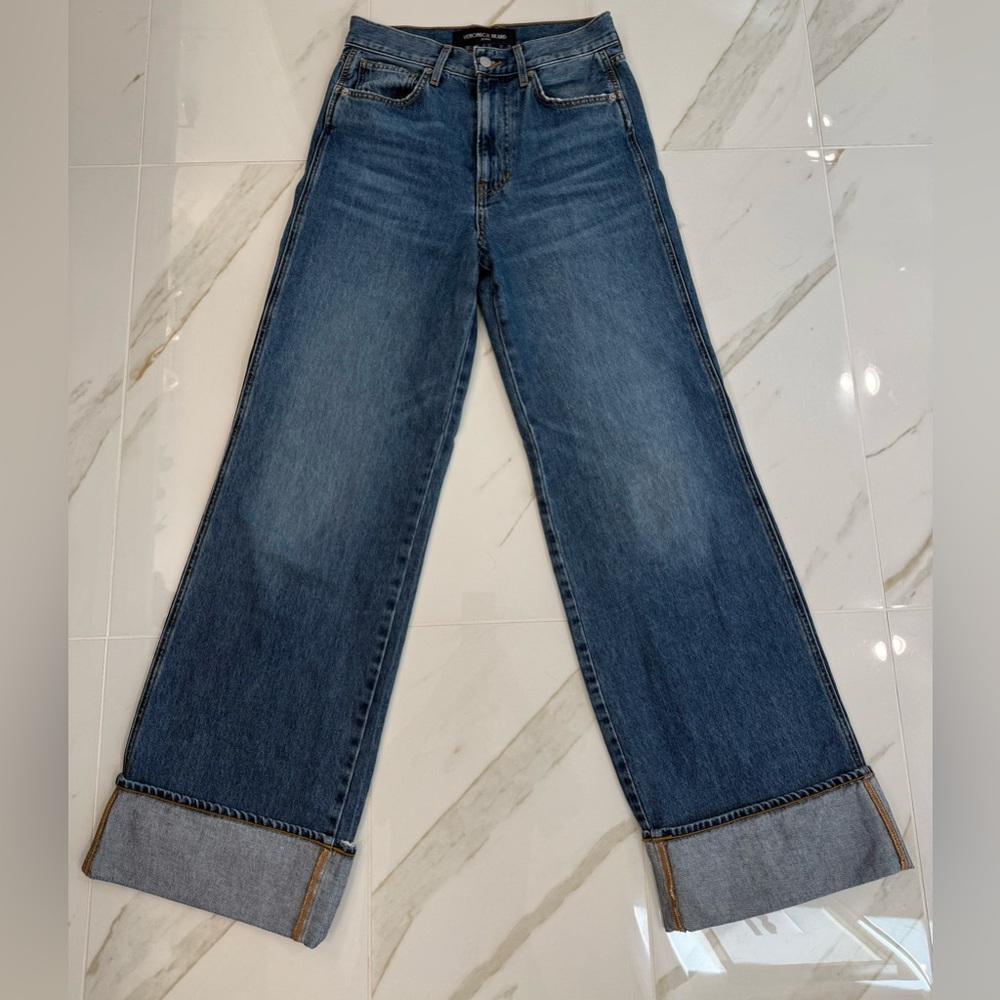 Veronica Beard “Taylor Cuffed Wide Leg Jean in Rebel Stone”
